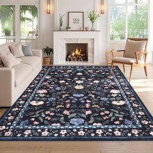 CAROMIO 200x290 cm Large Floral Living Room Rug, Non-Slip Washable Farmhouse Carpet for Bedroom