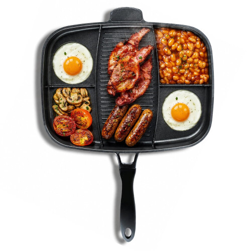 InGenious Lazy Man Frying Pan Multiple Hob Non Stick 5 Section Breakfast Skillet | 28 cm Rectangular Multi Section Griddle