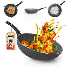 TEHORNEO Wok, Wok Non Stick 28 cm Aluminium, Induction Wok, Deep Frying Pan, Saute Pans, Pot, Compatible with Induction, Vitroceramic and Gas Stoves