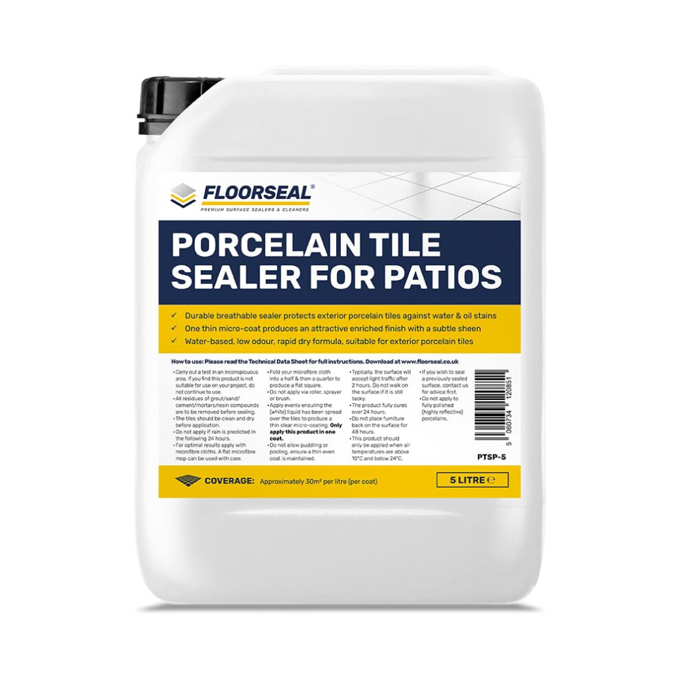 Porcelain Tile Sealer For Patios - Deepen Colour - Revive & Protect Outdoor Porcelains (5 Litre) 5051227985439