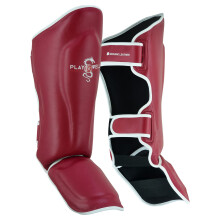 Playwell Premium Range : Maroon Series : Pro MMA Muay Thai Authentic Leather Stand up Shin & Instep Guards (Medium)