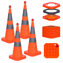 GUARDLEAD 4-Pack 70cm (28 Inch) Traffic Cones with LED Lights, Windproof Collapsible Road Cones, Heavy Duty Base 1.8kg Per Cone