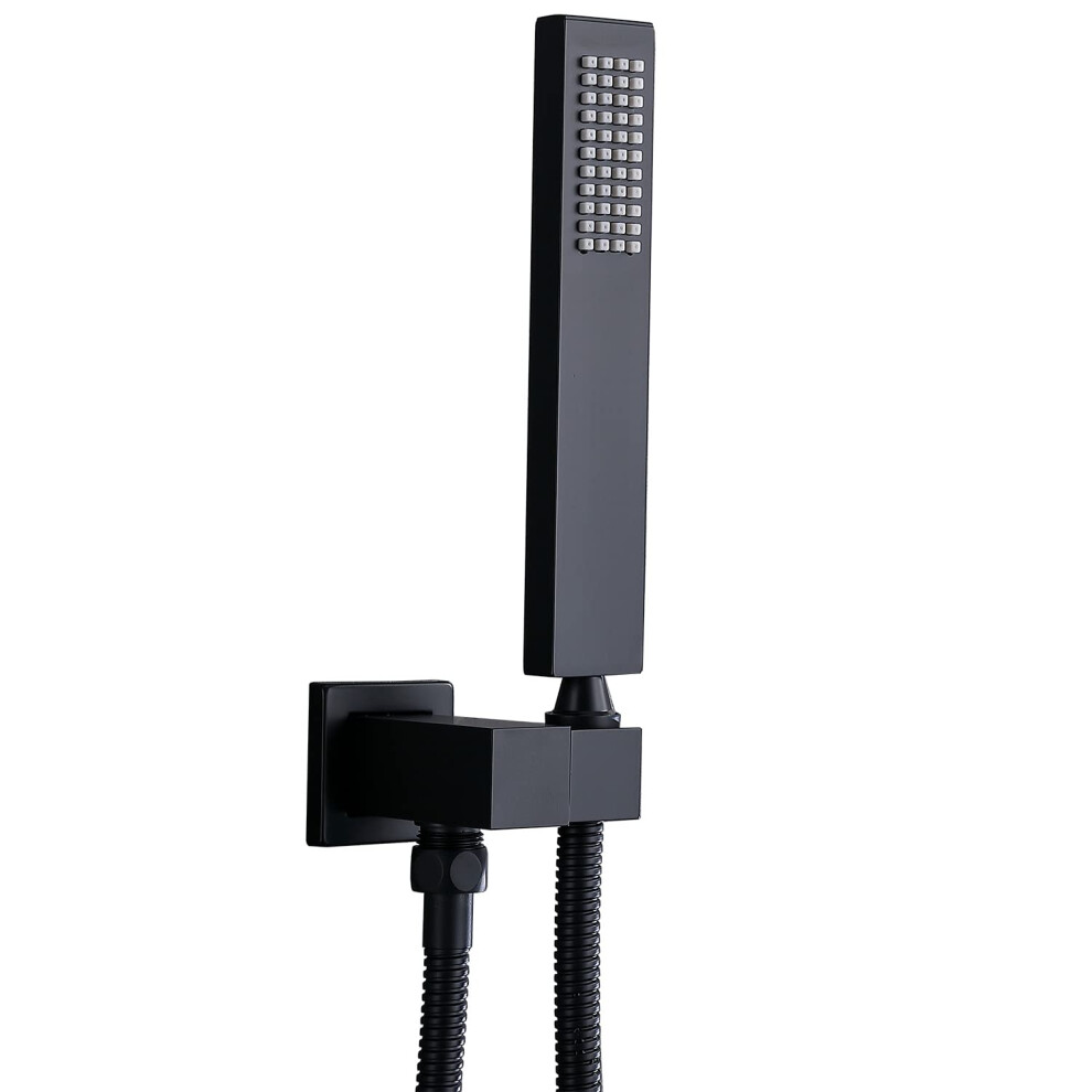 Photos - Shower System ENGA Bathroom Square Matte Black Solid Brass Hand Held Shower Head with Wall Connector and Hose System Wall Mount Handheld S