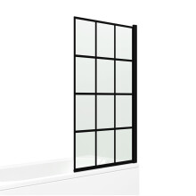 iBathUK Framed Black Square Grid Shower Screen, Clear Tempered Glass Panel Bathroom Shower Screen