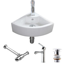 CROSS ZEBRA Wall Mounted Corner Sinks Bowl with Tap Waste Trap Handmade Ceramic Wash Basin Gloss White Simple Design Easy to Install and Clean for