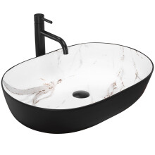 Rea Cleo Black AIAX Countertop Wash Basin, Matt Washbasin, Hand Washbasin, Sink for Bathroom, Made of High-Quality Ceramic, 410 x 605 x 140 mm