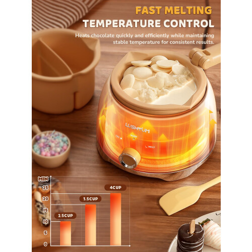 LUSHYUM Electric Chocolate Melting Pot with 2 Insert Pots, 800ml Capacity 1