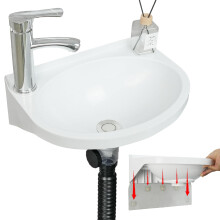 Small Bathroom Sink Wall Mount Bathroom Wash Basin, No-Drill Installation Self-Adhesive 15.7 x 11 Inch with 1.26/0.86 Inch Faucet Hole