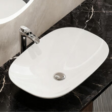 HOROW 60D40W16H Oval White Ceramic Countertop Vessel Sink Bathroom Basin, 5mm Slim Edge & Nano-Sealed Washing Bowl, Ideal for Modern Bathroom