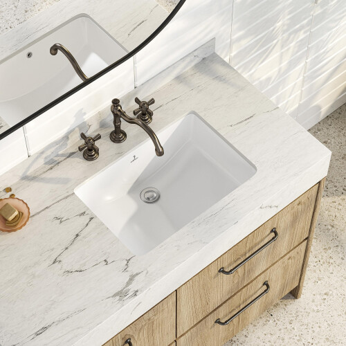 SmartSylva 21" Rectangular Undermount Bathroom Sink, Porcelain Ceramic Lavatory Vanity Undermount Sink, Glossy White 1