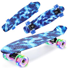 CLYCTIP Skateboard,22 inch Complete Mini Cruiser Board with Colorful Flashing Wheels and ABEC-11 Bearings for Kids,Boys,Girls,Beginners (Blue)