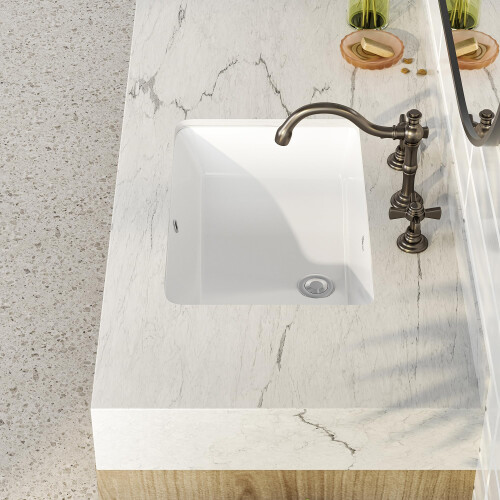 SmartSylva 21" Rectangular Undermount Bathroom Sink, Porcelain Ceramic Lavatory Vanity Undermount Sink, Glossy White 2