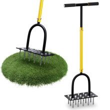 DACKZZM Lawn aerator, carbon steel aerator with 15 steel spikes, a lawn aerator for loosening the soil, suitable for lawns in courtyards and gardens