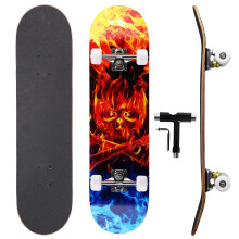 Professional Double Kick Skateboard, 31 inch Maple Deck, ABEC-9 Bearings, 95A PU Wheels, Custom Graphic Design (Cold fire, 31in)