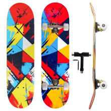 Professional Double Kick Skateboard, 31 inch Maple Deck, ABEC-9 Bearings, 95A PU Wheels, Custom Graphic Design (a-Graffiti-Style Grid, 31in)