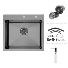iAnomla Black Small Kitchen Sink, Stainless Steel Kitchen Sink 50 x 45 cm, Drop in Topmount Single Bowl with 2 Tap Holes