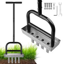 Qdreclod Lawn Aerator with Large Collection Tray, Manual Plug Aerator with Stainless Steel 4-Prong Hollow Tine for Lawns