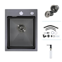 iAnomla Black Small Kitchen Sink, Stainless Steel Kitchen Sink 35 x 45 cm, Drop in Topmount Single Bowl with 2 Tap Holes
