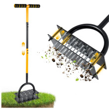 ZUCKLIGHT Lawn Aerator, Lawn Aerator Tool with 16 Iron Spikes Automatic Dirt and Leaf Clean Design Rust-Resistant Steel Manual Aerator Tool for