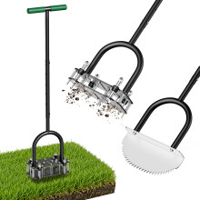 2026 Upgrade Manual Lawn Aerator Tool with a Replaceable Lawn Scraper, Spring‑Loaded Automatic Dirt and Loose Soil