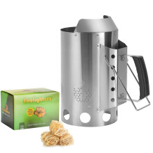 Onlyfire Stainless Steel BBQ Chimney Starter with 50Pcs Natural Firelighters Set, Large Charcoal Chimney Starter with Heat-Insulated Safety Handles