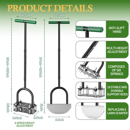 2026 Upgrade Manual Lawn Aerator Tool with a Replaceable Lawn Scraper, Spring‑Loaded Automatic Dirt and Loose Soil 1