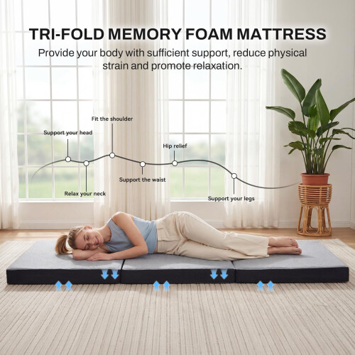 Folding Mattress Double, Memory Foam Foldable Mattress, 90x190x10cm, Grey 2