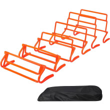 REDCAMP 6-pack agility hurdles, 4 height adjustable speed training hurdles, portable speed training equipment with carrying case, orange