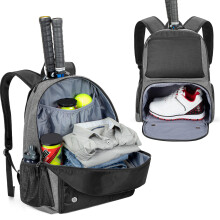 DSLEAF Tennis Backpack Holds 2 Rackets, Tennis Bag with Separate Ventilated Shoe Compartment for Tennis Pickleball Badminton Squash Sports, Grey