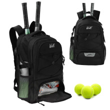WOLT Tennis Bag Large Tennis Racket Backpack for Women Men, Holds 2 Racquets with Shoe Compartment Fits Badminton Pickleball Squash Racket, Black