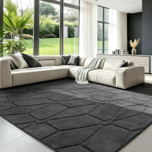 LNZHAO Rugs Living Room 160 x 230 cm: 3D Flower Pattern Dark Grey Large Rug - Short Pile Washable Area Rug - Soft Non Slip Carpet for Bedroom