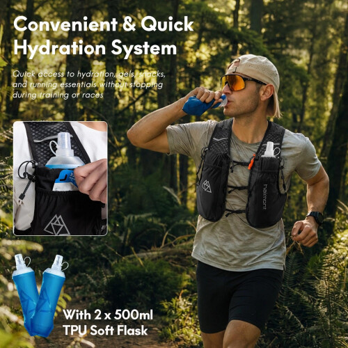 Haimont 10L Trail Running Hydration Vest with Soft Flasks Black M 1
