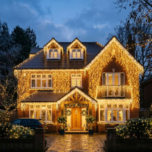 Outdoor Icicle Christmas Fairy Lights, 800 LED 20 Metres Lit Width, 160 Icicles, 8 Hour Timer, 8 Modes, Safe Voltage (Warm White, 800 LED)