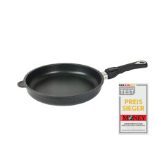 AMT Gastroguss Frying Pan 26 cm - Removable Handle - Cast Aluminium Frying Pan with Coating with Flat Edge - No Induction, Black, (AMZN-526-Z20B)