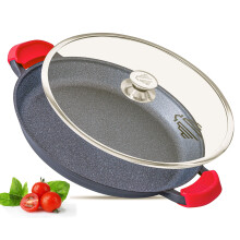 Paella Pan with Lid 36cm Black, Large Deep Frying Pan, Non Stick Scratch Resistant, PFOA & PTFE Free, Induction & Oven Safe, Heavy Duty Aluminium