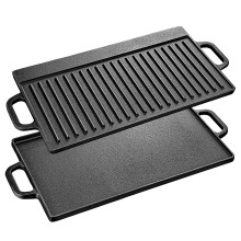 Velaze Cast Iron Griddle Pan with Handles, BBQ Griddle pan Double Sided Pre-Seasoned, for Gas Grill and Electric Grill, Grill Pan for BBQ, Camping