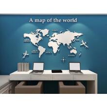 Shuanghao Wall Stickers Murals Background Poster Decoration Mirror Fashion Art Creative Acrylic 3D World Map Mundi for Office Study Living BedRooms