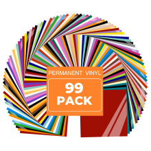 Prime Vinyl Permanent Vinyl for All Cutting Machines - 99 Pack Adhesive Sheets, Assorted Colors for Signs, Craft