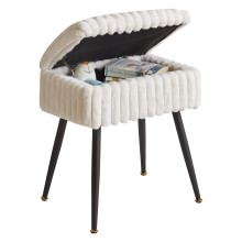 Aibiju Velvet Rectangular Footrest Stool Ottoman, Make up Stool with Storage Space, for Home Living Room Fitting Room Bedroom, White YD-MS151W