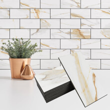 StyloVue 100 Pieces Peel and Stick Backsplash for Kitchen, 3" x 6" PVC Subway Tile 2026 Upgraded Calacatta Gold with Black Grout Backsplash Stick on