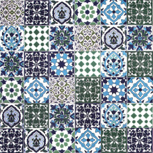 Cerames Moroccan Ceramic Tiles Muhit - 10x10 cm, 50 Pieces, Glazed, Water Resistant, Geometric Pattern, Blue, Green, Yellow, Orange, Black