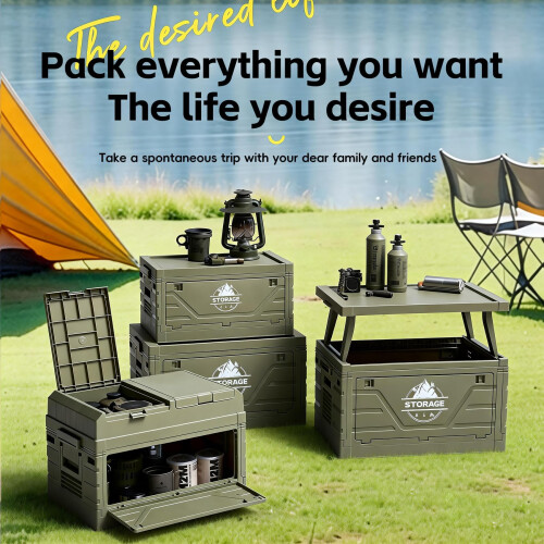 Roqao Foldable Camping Storage Box, Car Storage & Camping Cupboard With Lid 2