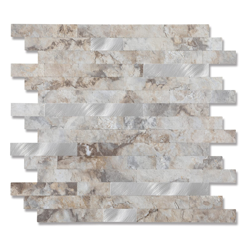 Yipscazo Peel And Stick Stone Metal Tile Backsplash, Stick On Tiles For Backsplash Kitchen, Bathroom, Laundry Room, Camper, Fireplace 5051228006447