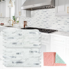 StyloVue 20 Sheets Peel and Stick Backsplash for Kitchen, White Marble with Metal Silver Look Stick on Tile Upgrade Your Kitchen Backsplash, RV