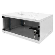 DIGITUS network cabinet - 19-inch rack 4 U - Unassembled - Wall mounting - 400 mm depth - Load capacity 60 kg - Glass door - SOHO series - Grey