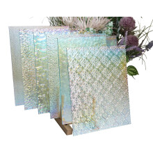 CHICSHIS 8"x10" Textured Iridescent Stained Glass Sheet for DIY, 6 Pack Clear Transparent Mosaic Glass, Cathedral Art Glass Panels for Crafts