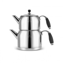 Karaca Stella Stainless Steel Turkish Teapot Set, 1L Turkish Tea Pot & 2L Water Tank, Silver Caydanlik, Induction Hob Compatible