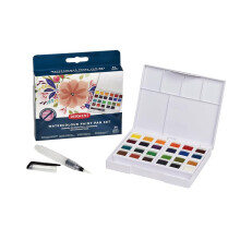 Derwent Watercolour Paint Pan 24 Set, Set of 24, Half Pan Size, Water-Soluble, Ideal for Painting, Professional Quality, Travel Size, 2306324