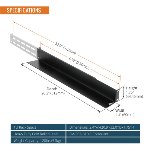 Tecmojo 1U Server Rack Rails, 4-Post Rack Shelf for Server/UPS/HPE/PowerEdge, Rack Mount Shelf with Adjustable Depth 20.9-32in(53-81.2cm) 1