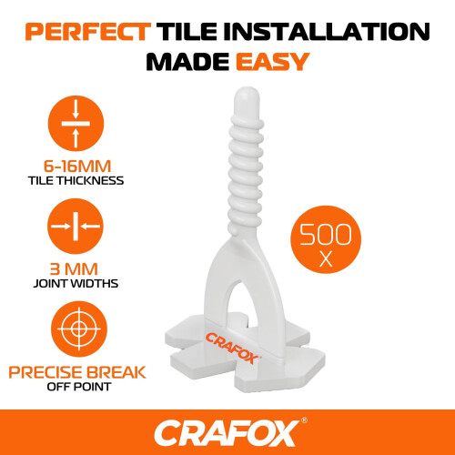 CRAFOX Tile Leveling System Accessories | 500x Threaded Clips 3mm Tile Spacers | Professional Tiling Tool 1